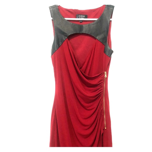Red with Leather Accent Guess Dress - Picture 1 of 4